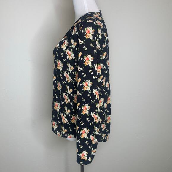 Dark Floral Blouse Long Sleeve Chiffon Sz Small - Picture 3 of 10